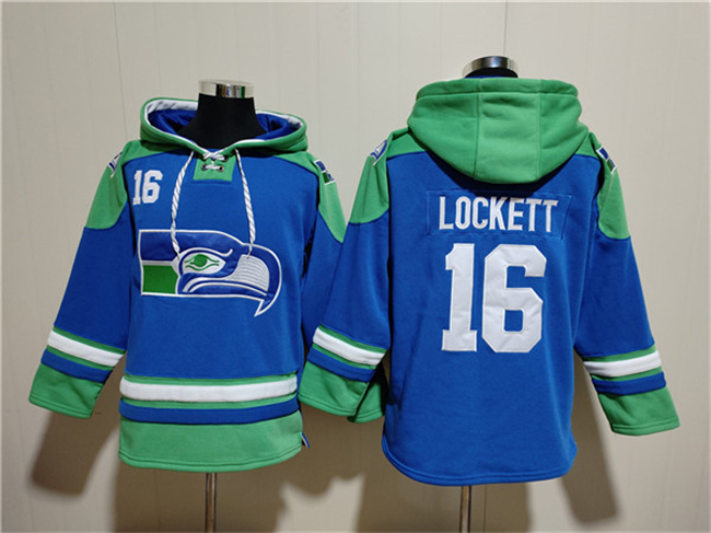 Men's Seattle Seahawks #16 Tyler Lockett Royal Ageless Must-Have Lace-Up Pullover Hoodie